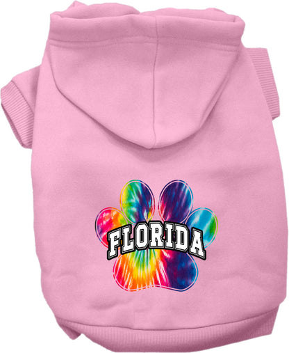 Sudadera con capucha serigrafiada para perros y gatos, para mascotas medianas y grandes (tallas 2XL-6XL), "Florida Bright Tie Dye"