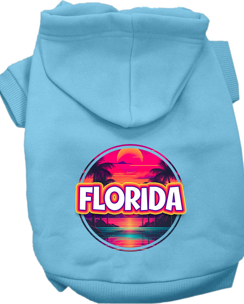 Sudadera con capucha serigrafiada para perros y gatos, para mascotas pequeñas y medianas (tallas XS a XL), "Florida Neon Beach Sunset"