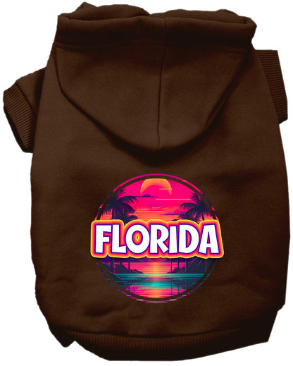 Sudadera con capucha serigrafiada para perros y gatos, para mascotas pequeñas y medianas (tallas XS a XL), "Florida Neon Beach Sunset"