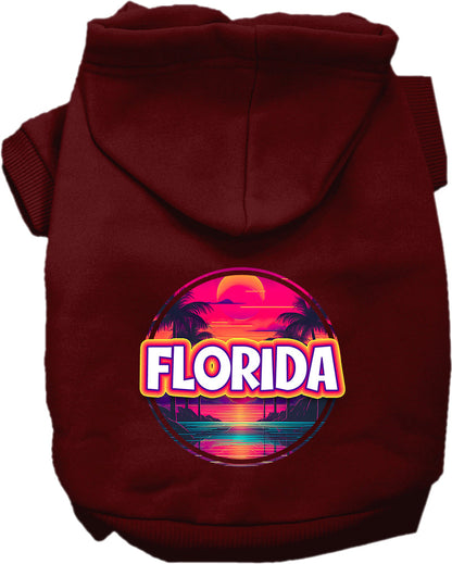 Pet Dog & Cat Screen Printed Hoodie for Small to Medium Pets (Sizes XS-XL), "Florida Neon Beach Sunset"