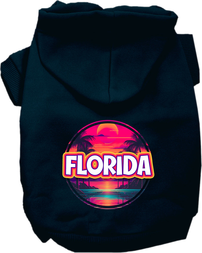 Sudadera con capucha serigrafiada para perros y gatos, para mascotas pequeñas y medianas (tallas XS a XL), "Florida Neon Beach Sunset"