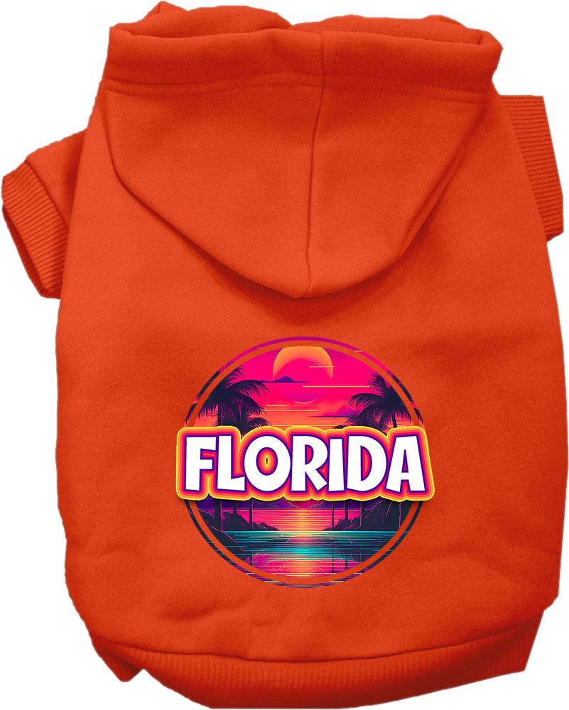 Sudadera con capucha serigrafiada para perros y gatos, para mascotas pequeñas y medianas (tallas XS a XL), "Florida Neon Beach Sunset"