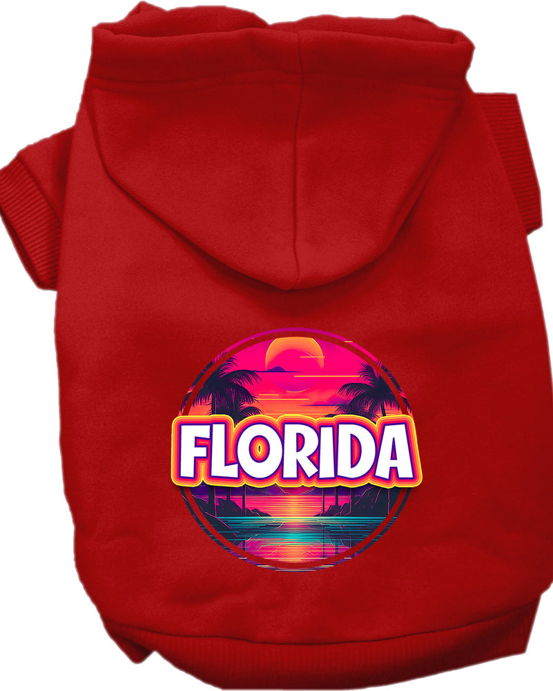 Sudadera con capucha serigrafiada para perros y gatos, para mascotas pequeñas y medianas (tallas XS a XL), "Florida Neon Beach Sunset"