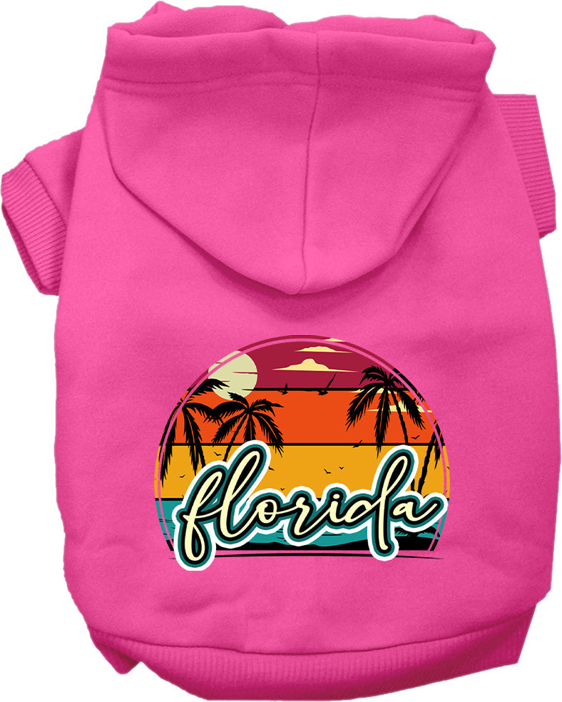 Pet Dog & Cat Screen Printed Hoodie for Medium to Large Pets (Sizes 2XL-6XL), "Florida Retro Beach Sunset"