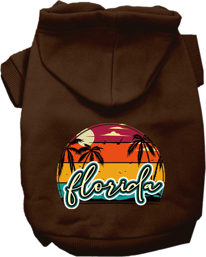 Sudadera con capucha serigrafiada para perros y gatos, para mascotas medianas y grandes (tallas 2XL-6XL), "Florida Retro Beach Sunset"