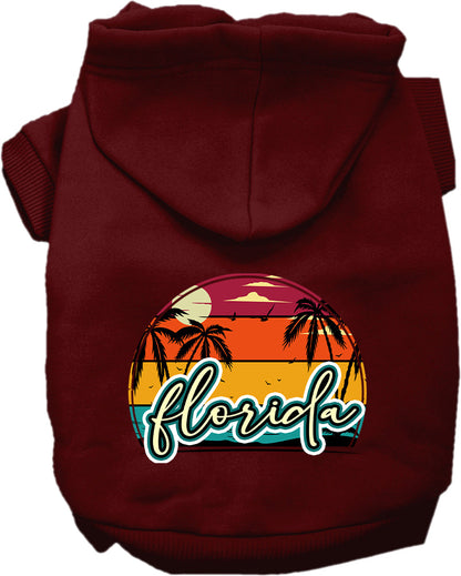 Sudadera con capucha serigrafiada para perros y gatos, para mascotas medianas y grandes (tallas 2XL-6XL), "Florida Retro Beach Sunset"