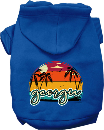 Sudadera con capucha serigrafiada para perros y gatos, para mascotas pequeñas y medianas (tallas XS a XL), "Georgia Retro Beach Sunset"