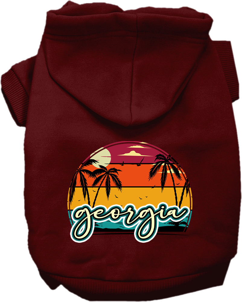 Sudadera con capucha serigrafiada para perros y gatos, para mascotas pequeñas y medianas (tallas XS a XL), "Georgia Retro Beach Sunset"