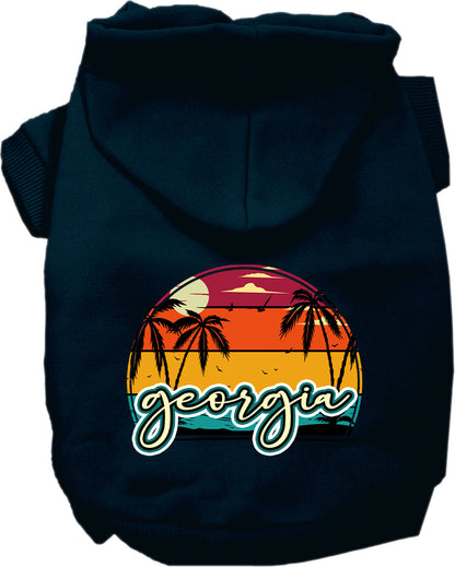 Sudadera con capucha serigrafiada para perros y gatos, para mascotas pequeñas y medianas (tallas XS a XL), "Georgia Retro Beach Sunset"