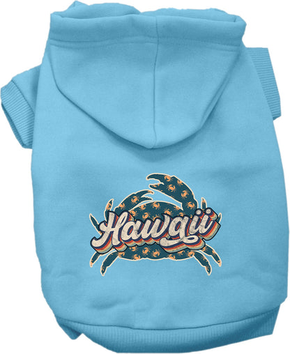 Sudadera con capucha serigrafiada para perros y gatos, para mascotas pequeñas y medianas (tallas XS a XL), "Hawaii Retro Crabs"