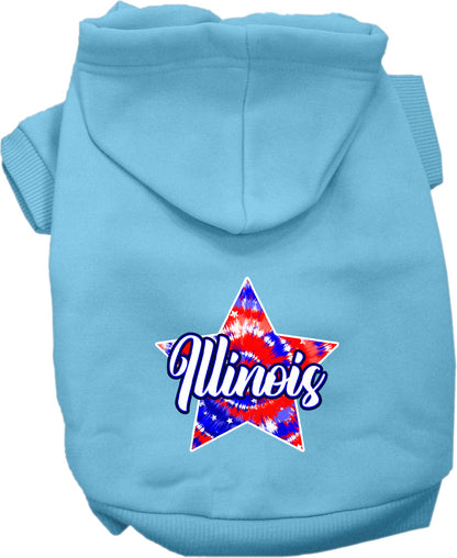 Pet Dog & Cat Screen Printed Hoodie for Medium to Large Pets (Sizes 2XL-6XL), "Illinois Patriotic Tie Dye"