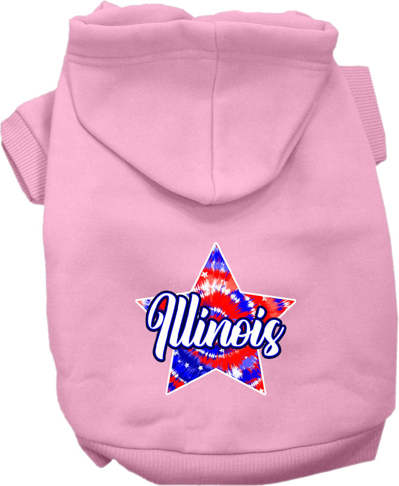 Sudadera con capucha serigrafiada para perros y gatos, para mascotas medianas y grandes (tallas 2XL-6XL), "Illinois Patriotic Tie Dye"