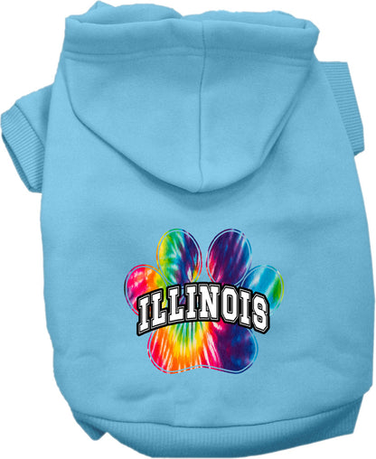 Sudadera con capucha serigrafiada para perros y gatos, para mascotas medianas y grandes (tallas 2XL-6XL), "Illinois Bright Tie Dye"