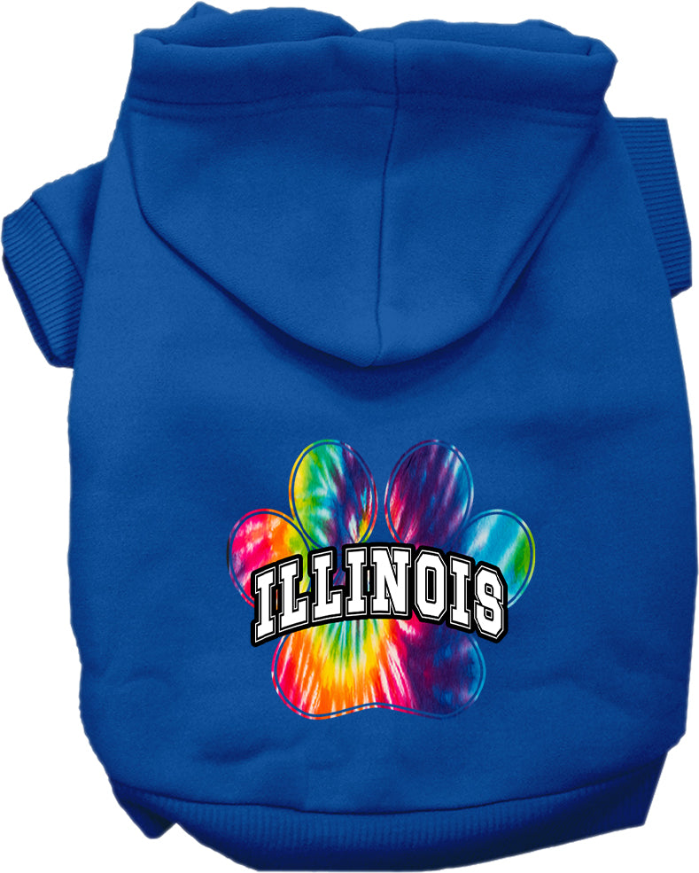 Sudadera con capucha serigrafiada para perros y gatos, para mascotas medianas y grandes (tallas 2XL-6XL), "Illinois Bright Tie Dye"