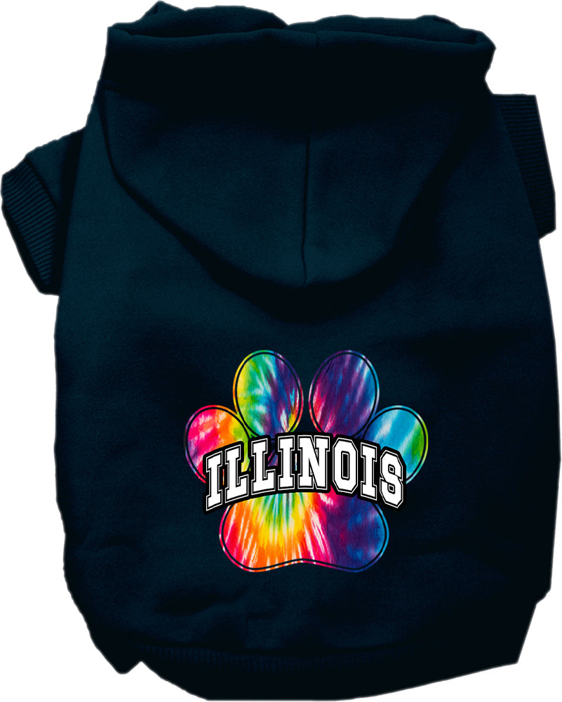 Sudadera con capucha serigrafiada para perros y gatos, para mascotas medianas y grandes (tallas 2XL-6XL), "Illinois Bright Tie Dye"