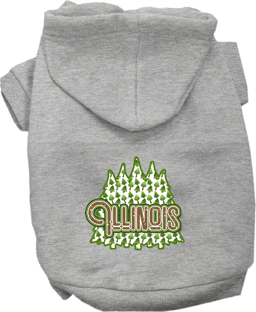 Sudadera con capucha serigrafiada para perros y gatos, para mascotas pequeñas y medianas (tallas XS a XL), "Illinois Woodland Trees"