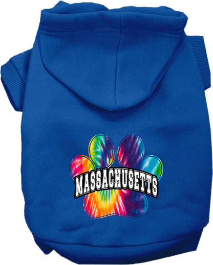 Pet Dog & Cat Screen Printed Hoodie for Small to Medium Pets (Sizes XS-XL), "Massachusetts Bright Tie Dye"