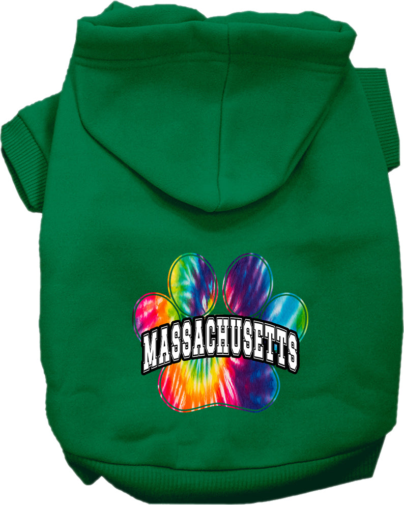 Pet Dog & Cat Screen Printed Hoodie for Small to Medium Pets (Sizes XS-XL), "Massachusetts Bright Tie Dye"