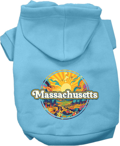 Sudadera con capucha serigrafiada para perros y gatos, para mascotas pequeñas y medianas (tallas XS a XL), "Massachusetts Trippy Peaks"