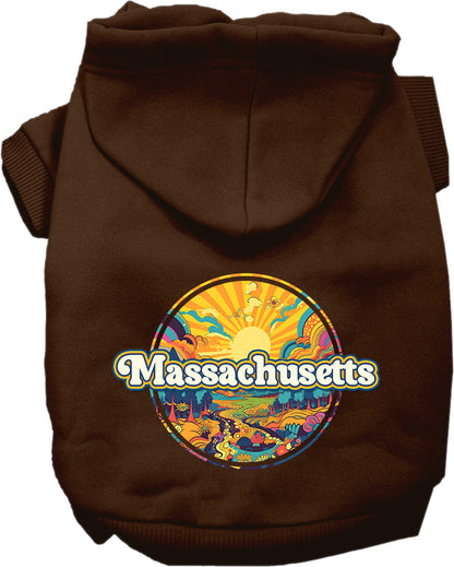 Sudadera con capucha serigrafiada para perros y gatos, para mascotas pequeñas y medianas (tallas XS a XL), "Massachusetts Trippy Peaks"