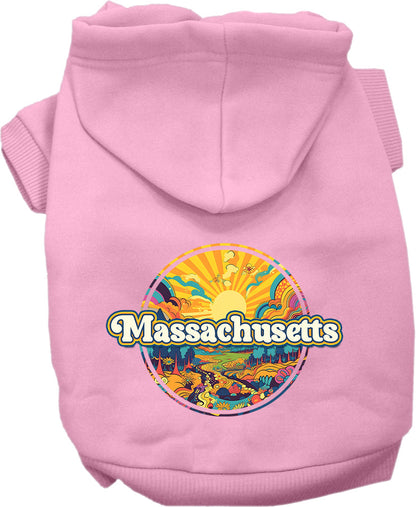 Sudadera con capucha serigrafiada para perros y gatos, para mascotas pequeñas y medianas (tallas XS a XL), "Massachusetts Trippy Peaks"