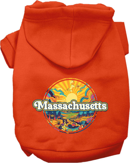 Sudadera con capucha serigrafiada para perros y gatos, para mascotas pequeñas y medianas (tallas XS a XL), "Massachusetts Trippy Peaks"