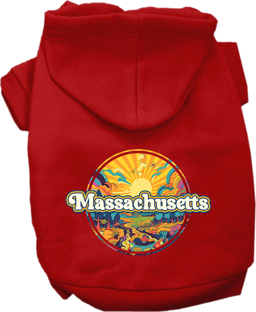 Sudadera con capucha serigrafiada para perros y gatos, para mascotas pequeñas y medianas (tallas XS a XL), "Massachusetts Trippy Peaks"