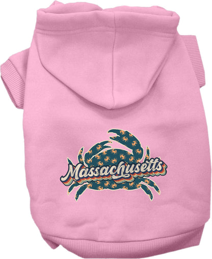 Pet Dog & Cat Screen Printed Hoodie for Small to Medium Pets (Sizes XS-XL), "Massachusetts Retro Crabs"