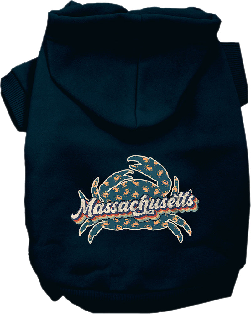 Pet Dog & Cat Screen Printed Hoodie for Small to Medium Pets (Sizes XS-XL), "Massachusetts Retro Crabs"