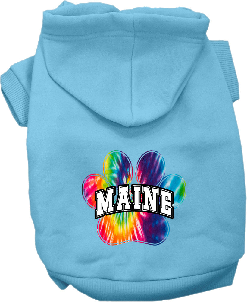 Sudadera con capucha serigrafiada para perros y gatos, para mascotas pequeñas y medianas (tallas XS a XL), "Maine Bright Tie Dye"