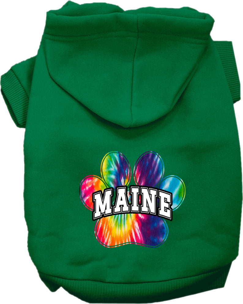 Sudadera con capucha serigrafiada para perros y gatos, para mascotas pequeñas y medianas (tallas XS a XL), "Maine Bright Tie Dye"