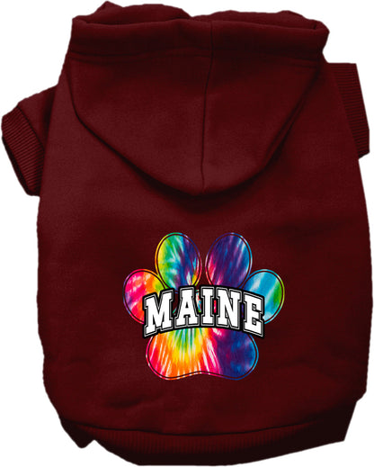 Sudadera con capucha serigrafiada para perros y gatos, para mascotas pequeñas y medianas (tallas XS a XL), "Maine Bright Tie Dye"