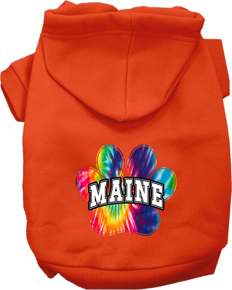 Sudadera con capucha serigrafiada para perros y gatos, para mascotas pequeñas y medianas (tallas XS a XL), "Maine Bright Tie Dye"