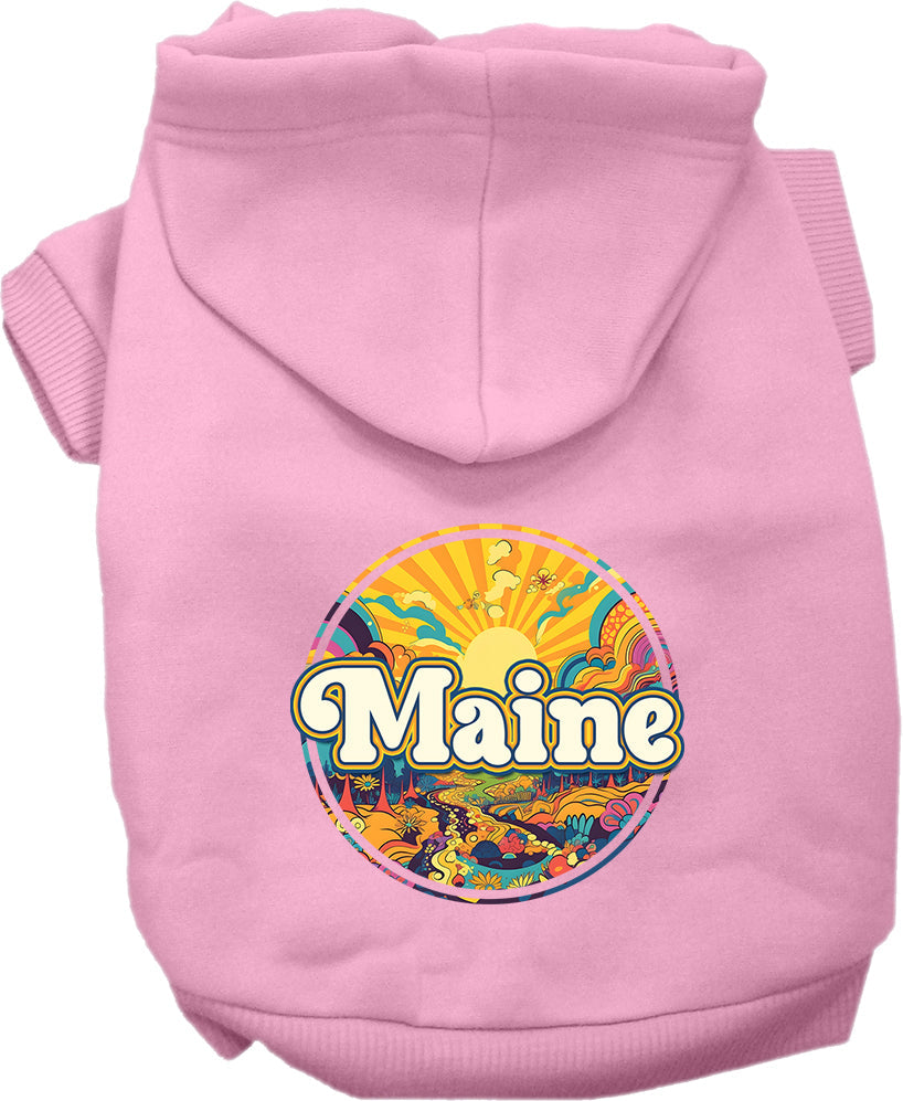 Sudadera con capucha serigrafiada para perros y gatos, para mascotas pequeñas y medianas (tallas XS a XL), "Maine Trippy Peaks"