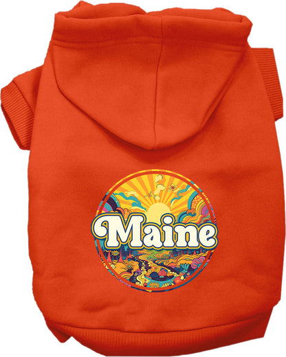 Sudadera con capucha serigrafiada para perros y gatos, para mascotas pequeñas y medianas (tallas XS a XL), "Maine Trippy Peaks"