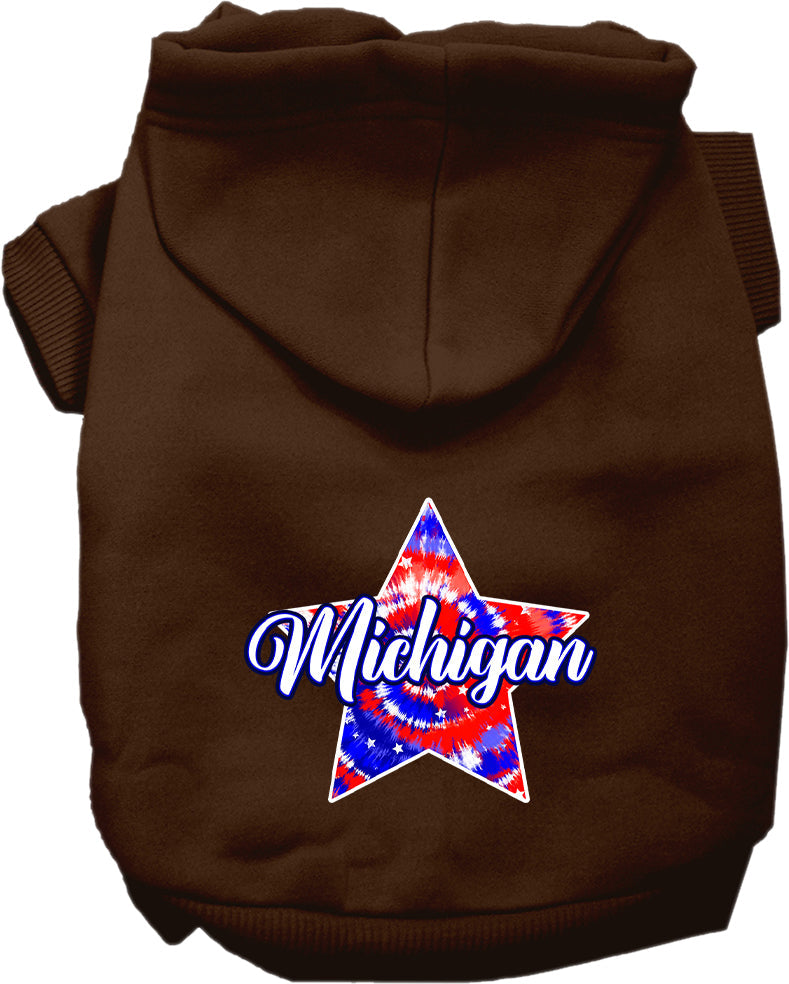 Pet Dog & Cat Screen Printed Hoodie for Small to Medium Pets (Sizes XS-XL), "Michigan Patriotic Tie Dye"