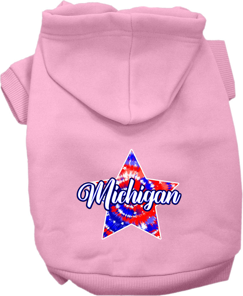 Pet Dog & Cat Screen Printed Hoodie for Small to Medium Pets (Sizes XS-XL), "Michigan Patriotic Tie Dye"