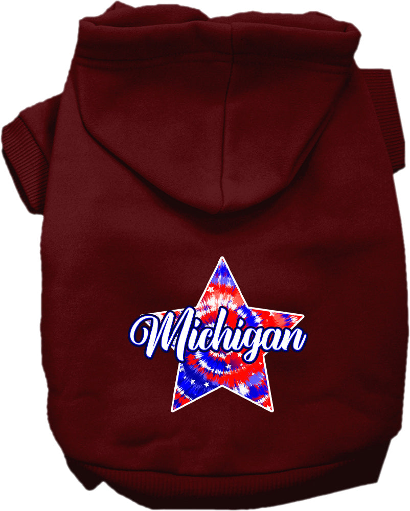 Pet Dog & Cat Screen Printed Hoodie for Small to Medium Pets (Sizes XS-XL), "Michigan Patriotic Tie Dye"