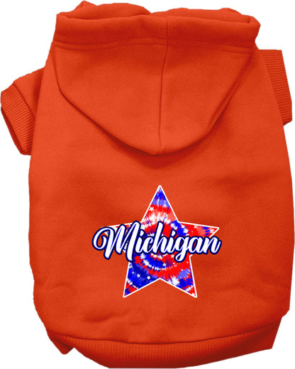 Sudadera con capucha serigrafiada para perros y gatos, para mascotas pequeñas y medianas (tallas XS a XL), "Michigan Patriotic Tie Dye"