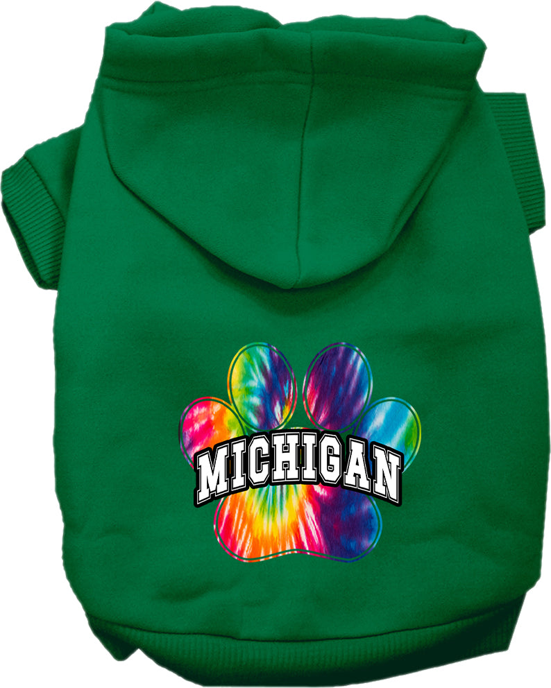 Sudadera con capucha serigrafiada para perros y gatos, para mascotas pequeñas y medianas (tallas XS a XL), "Michigan Bright Tie Dye"