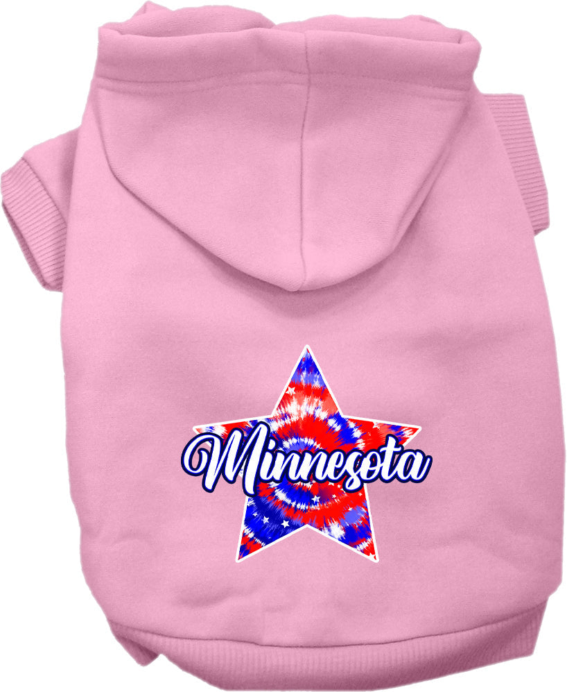 Sudadera con capucha serigrafiada para perros y gatos, para mascotas pequeñas y medianas (tallas XS a XL), "Minnesota Patriotic Tie Dye"