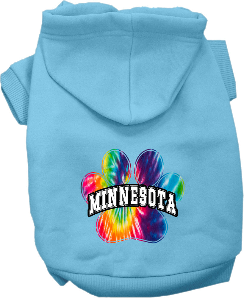 Sudadera con capucha serigrafiada para perros y gatos, para mascotas pequeñas y medianas (tallas XS a XL), "Minnesota Bright Tie Dye"