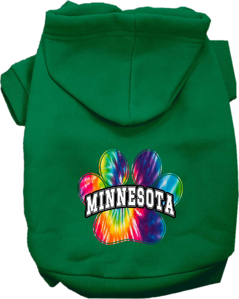 Sudadera con capucha serigrafiada para perros y gatos, para mascotas pequeñas y medianas (tallas XS a XL), "Minnesota Bright Tie Dye"