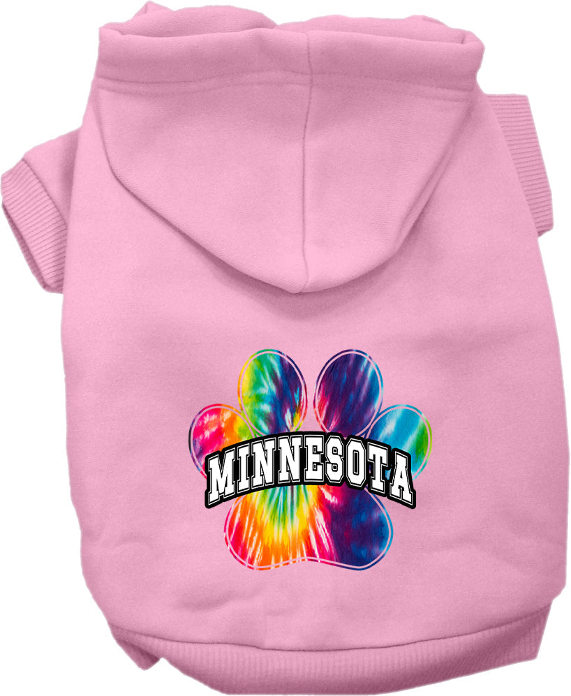 Sudadera con capucha serigrafiada para perros y gatos, para mascotas pequeñas y medianas (tallas XS a XL), "Minnesota Bright Tie Dye"