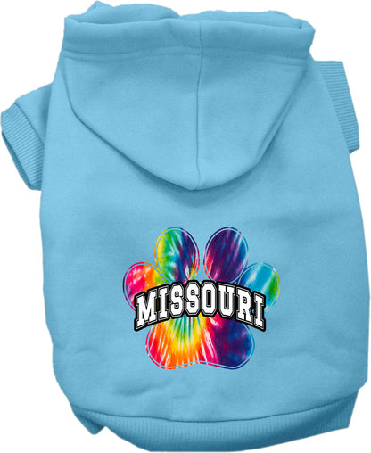 Sudadera con capucha serigrafiada para perros y gatos, para mascotas pequeñas y medianas (tallas XS a XL), "Missouri Bright Tie Dye"