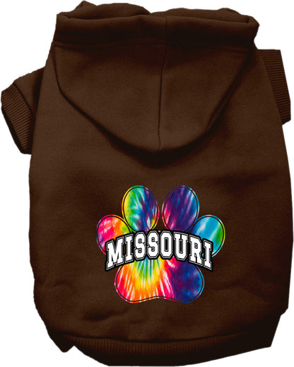 Sudadera con capucha serigrafiada para perros y gatos, para mascotas pequeñas y medianas (tallas XS a XL), "Missouri Bright Tie Dye"