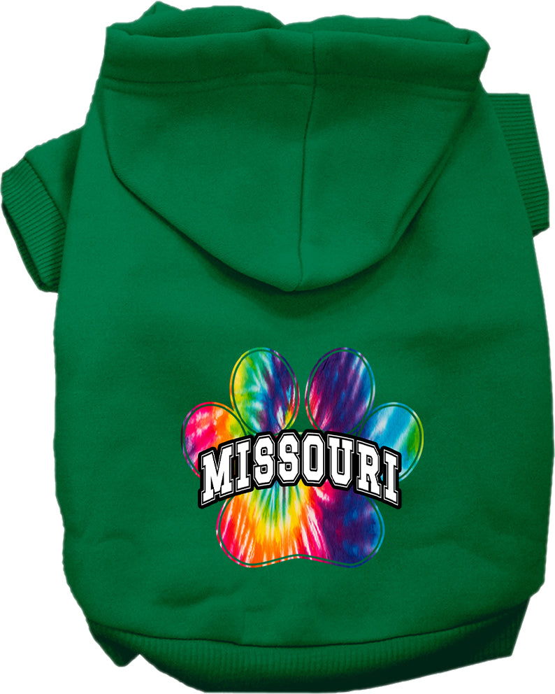 Sudadera con capucha serigrafiada para perros y gatos, para mascotas pequeñas y medianas (tallas XS a XL), "Missouri Bright Tie Dye"