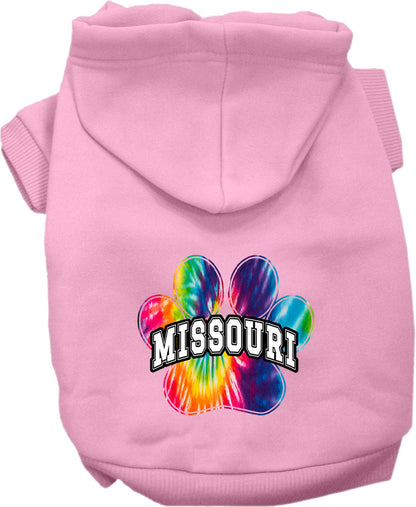 Sudadera con capucha serigrafiada para perros y gatos, para mascotas pequeñas y medianas (tallas XS a XL), "Missouri Bright Tie Dye"