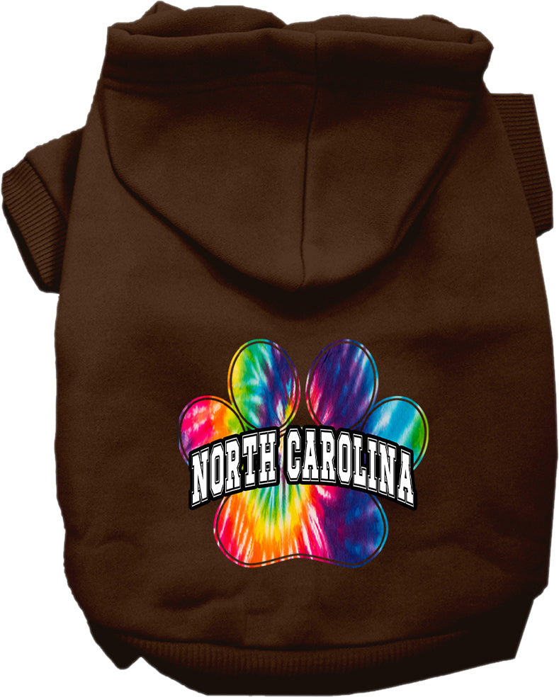 Sudadera con capucha serigrafiada para perros y gatos, para mascotas pequeñas y medianas (tallas XS a XL), "North Carolina Bright Tie Dye"