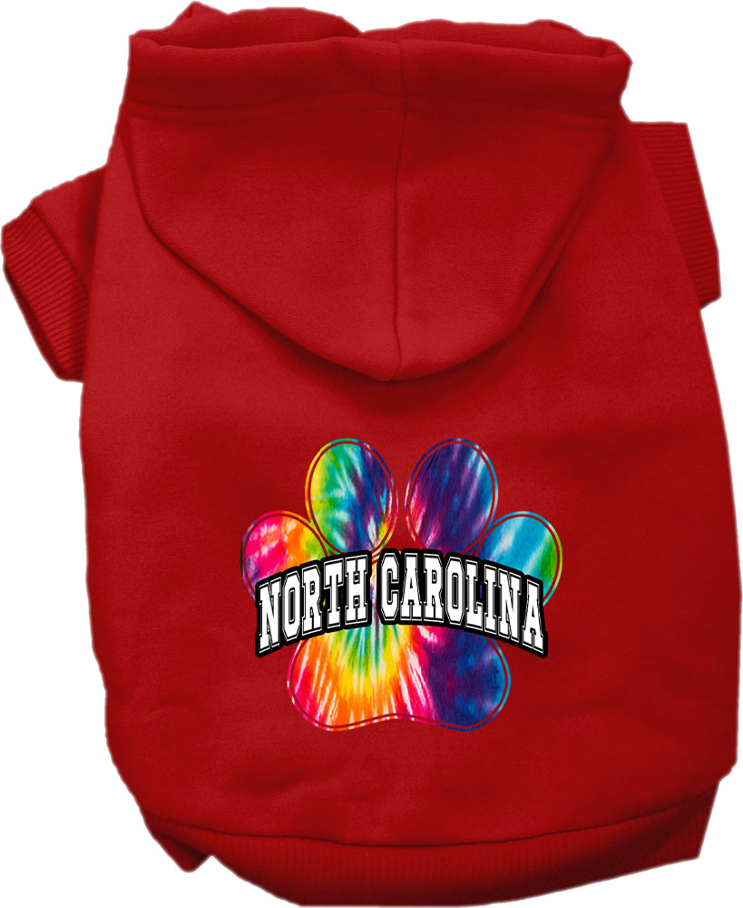 Sudadera con capucha serigrafiada para perros y gatos, para mascotas pequeñas y medianas (tallas XS a XL), "North Carolina Bright Tie Dye"